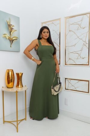 Vestido Longo Alfaiataria Liso Caimento Perfeito Tecido Encunhado
