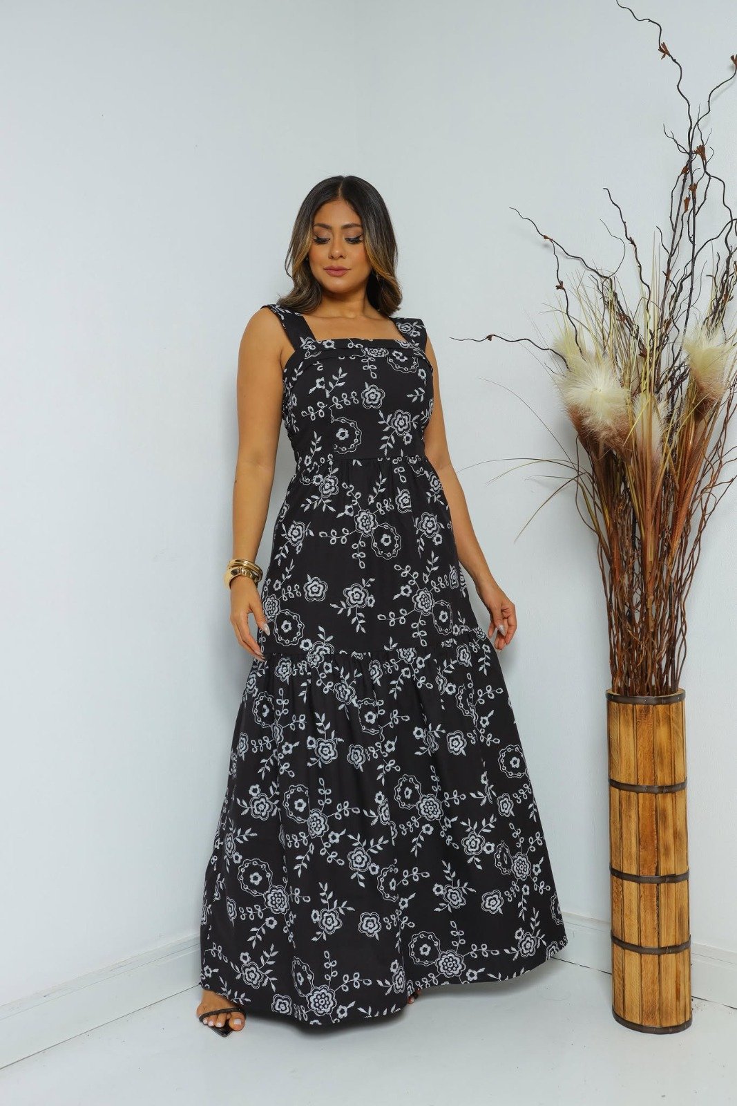 Vestido Longo Feminino Laise Premium Tecido Tricoline Elegante (Promoção) M G GG - Imagem 2