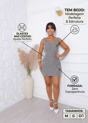 Macaquinho Feminino Listrado Crepinho Com Bojo E Elastex Costa