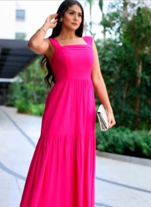 Alternative view of Vestido Longo Feminino Alcinha Viscolinho Com Forro e Lastex Premium M G GG (Promoção)