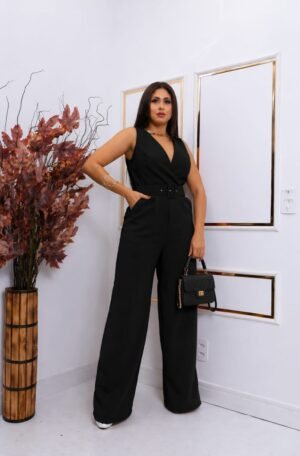 Macacão Feminino Pantalona Em Linhão Com Cinto E Zíper Invisível Elegante M G GG